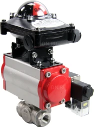 Кран шаровой BV3232P(4pc)-SP-3WL-T-ISO-H Ду25 Ру63 стандартнопроходной трехходовой L-тип, нерж. сталь SS316, внутренняя резьба, уплотнение - PTFE, пн.приводом PA-SA-052, пн.распределителем 4M310-08 AC220V и БКВ APL-210N