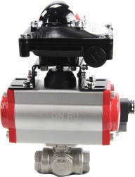 Кран шаровой BV3232P(4pc)-SP-3WL-T-ISO-H Ду25 Ру63 стандартнопроходной трехходовой L-тип, нерж. сталь SS316, внутренняя резьба, уплотнение - PTFE, пн.приводом PA-SA-052, пн.распределителем 4M310-08 AC220V и БКВ APL-210N
