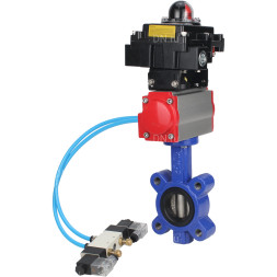 Затвор дисковый поворотный WBV1616N-2W-Fb-H Ду50 Ру16 LUG корпус - чугун QT450, диск - чугун QT450, уплотнение - NBR, с пневмоприводом PA-SA-083, пневмораспределителем 4V320-08 AC220V и БКВ APL-410N EX