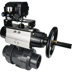 Кран шаровой BV4242E-FP-GRM-ISO Дн40 Ру10 полнопроходной, корпус - НПВХ, шар - НПВХ, уплотнение - EPDM, с пневмоприводом PA-DA-105-1 и пневмопозиционером YT-1000RSN с обратной связью