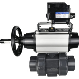 Кран шаровой BV4242E-FP-GRM-ISO Дн40 Ру10 полнопроходной, корпус - НПВХ, шар - НПВХ, уплотнение - EPDM, с пневмоприводом PA-DA-105-1 и пневмопозиционером YT-1000RSN с обратной связью