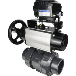 Кран шаровой BV4242E-FP-GRM-ISO Дн40 Ру10 полнопроходной, корпус - НПВХ, шар - НПВХ, уплотнение - EPDM, с пневмоприводом PA-DA-105-1 и пневмопозиционером YT-1000RSN с обратной связью