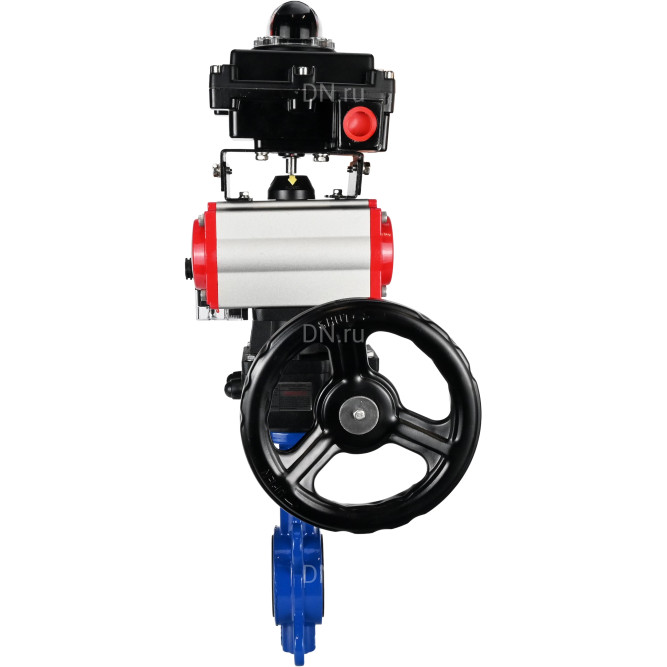 Затвор дисковый поворотный WBV1432E-2W-Fb-H Ду100 Ру16, корпус - чугун GGG50, диск - нержавеющая сталь 316L, уплотнение - EPDM, с пневмоприводом PA-DA-083, пневмораспределителем 4M310-08 AC220V, БКВ APL-410N EX, ручным дублером MON2-450-T28-ISO в Барнауле