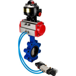 Затвор дисковый поворотный WBV1616E-2W-Fb-H Ду65 Ру16 LUG, корпус - чугун QT450, диск - чугун QT450, уплотнение - EPDM, с пневмоприводом PA-SA-105, пневмораспределителем 4M320-08 AC220V и БКВ APL-510N EX