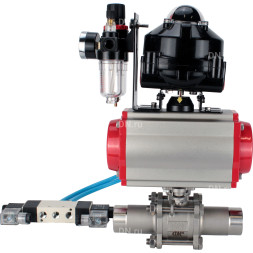 Кран шаровой BV3131P(3pc)-FP-W-ISO-H LONG Ду125 Ру16 полнопроходной, корпус - нержавеющая сталь 304, уплотнение - PTFE, под приварку, с пневмоприводом PA-DA-130, пневмораспределителем 4V320-10 AC220V, БКВ APL-510N EX и БПВ AFC2000