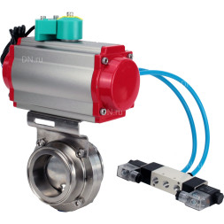 Затвор дисковый поворотный кламповый WBV3131E-2W-C-H Ду32 Ру10 корпус - пищевая нержавеющая сталь 304, уплотнение - EPDM, с пневмоприводом PA-DA-052, пневмораспределителем 4V320-08 AC220V и магнитным переключателем ALS200D