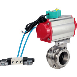 Затвор дисковый поворотный кламповый WBV3131E-2W-C-H Ду32 Ру10 корпус - пищевая нержавеющая сталь 304, уплотнение - EPDM, с пневмоприводом PA-DA-052, пневмораспределителем 4V320-08 AC220V и магнитным переключателем ALS200D