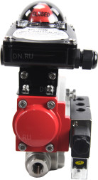 Кран шаровой BV3232P(4pc)-SP-3WL-T-ISO-H Ду32 Ру63 стандартнопроходной трехходовой L-тип, нерж. сталь SS316, внутренняя резьба, уплотнение - PTFE, пн.приводом PA-SA-065, пн.распределителем 4M310-08 AC220V и БКВ APL-210N