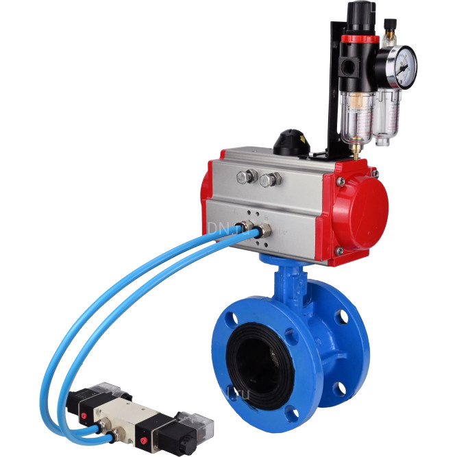 Затвор дисковый поворотный WBV1313E-2W-F-H Ду125 Ру16 фланцевый, корпус - чугун GGG40, диск - чугун GGG40, уплотнение - EPDM, с пневмоприводом PA-DA-130, пневмораспределителем 4V320-08 AC220V и БПВ AFC2000 в Барнауле