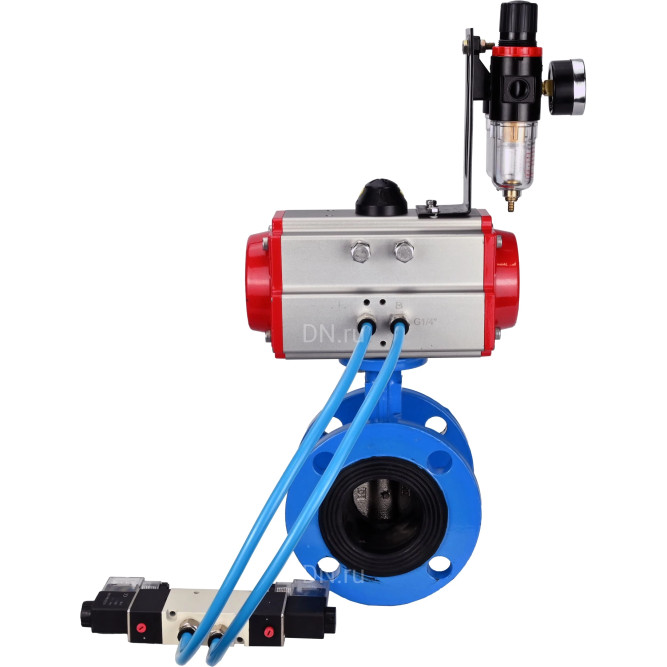 Затвор дисковый поворотный WBV1313E-2W-F-H Ду125 Ру16 фланцевый, корпус - чугун GGG40, диск - чугун GGG40, уплотнение - EPDM, с пневмоприводом PA-DA-130, пневмораспределителем 4V320-08 AC220V и БПВ AFC2000 в Барнауле