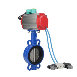 Затвор дисковый поворотный WBV1432N-2W-Fb-H Ду50 Ру16 корпус - чугун GGG50, диск - нержавеющая сталь 316L, уплотнение - NBR, с пневмоприводом PA-SA-083, пневмораспределителем 4V320-08 AC220V и магнитным переключателем ALS200D