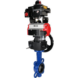 Затвор дисковый поворотный WBV1432E-2W-Fb-H Ду125 Ру16, корпус - чугун GGG50, диск - нержавеющая сталь 316L, уплотнение - EPDM, с пневмоприводом PA-DA-083, пневмораспределителем 4M310-08 AC220V, БКВ APL-410N EX, ручным дублером MON2-450-T28-ISO