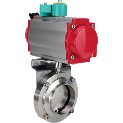 Затвор дисковый поворотный WBV3131S-2W-W-H Ду80 Ру10 под приварку, пищевая нержавеющая сталь 304, уплотнение - Silicon, с пневмоприводом PA-DA-052, пневмораспределителем 4M310-08 AC220V и магнитным переключателем ALS200D