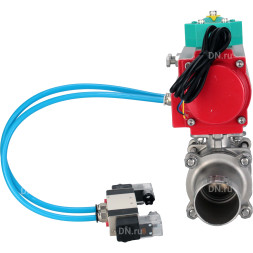 Кран шаровой BV3131P(3pc)-FP-W-ISO-H LONG Ду15 Ру63 полнопроходной, корпус - нержавеющая сталь 304, уплотнение - PTFE, под приварку, с пневмоприводом PA-DA-052, пневмораспределителем 4V320-08 AC220V и магнитным переключателем ALS200D