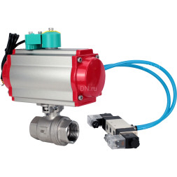Кран шаровой BV3232P(2pc)-FP-T-ISO-H Ду15 Ру63 полнопроходной, внутренняя резьба, корпус - нержавеющая сталь 316, уплотнение - PTFE, с пневмоприводом PA-DA-052, пневмораспределителем 4V320-08 AC220V и магнитным переключателем ALS200D