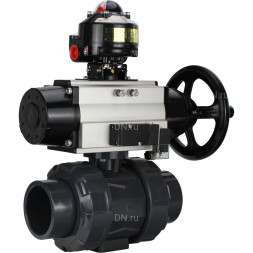 Кран шаровой BV4242E-FP-GRM-ISO Дн32 Ру10 полнопроходной, корпус - НПВХ, шар - НПВХ, уплотнение - EPDM, с пневмоприводом PA-DA-105-1, пневмораспределителем 4M310-08 DC24V и БКВ APL-510N EX
