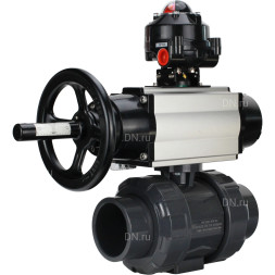 Кран шаровой BV4242E-FP-GRM-ISO Дн32 Ру10 полнопроходной, корпус - НПВХ, шар - НПВХ, уплотнение - EPDM, с пневмоприводом PA-DA-105-1, пневмораспределителем 4M310-08 DC24V и БКВ APL-510N EX