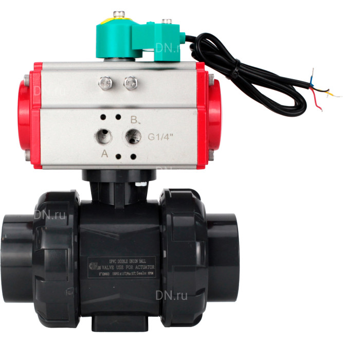 Кран шаровой BV4242E-FP-GRM-ISO Дн65 Ру10 полнопроходной, корпус - НПВХ, шар - НПВХ, уплотнение - EPDM, с пневмоприводом PA-SA-065 и магнитным переключателем ALS200D в Барнауле