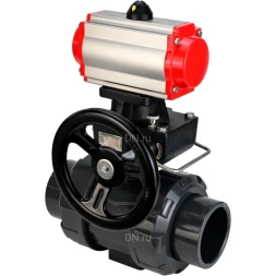 Кран шаровой BV4242E-FP-GRM-ISO Дн80 Ру10 полнопроходной, корпус - НПВХ, шар - НПВХ, уплотнение - EPDM, с пневмоприводом PA-DA-065, пневмораспределителем 4M310-08 AC220V и ручным дублером MON1-250-T26-ISO