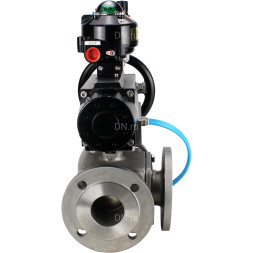 Кран шаровой BV3232P(4pc)-FP-3WL-F Ду100 Ру16 полнопроходной трехходовой, фланцевый, корпус - нержавеющая сталь SS316, с пневмоприводом PA-DA-105-1, пневмораспределителем 4V320-10 AC220V, БКВ APL-510N EX и БПВ AFC2000