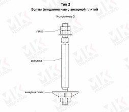 Болт фундаментный тип 2.3 М100х1600 мм ГОСТ 24379.1-2012 с анкерной плитой