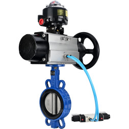 Затвор дисковый поворотный WBV1132N-2W-Fb-H Ду125 Ру16, корпус - чугун GG25, диск - нержавеющая сталь 316L, уплотнение - NBR, с пневмоприводом PA-DA-105-1 двойного действия, с пневмораспределителем 4V320-10 AC220V, с БКВ APL-510N-EX