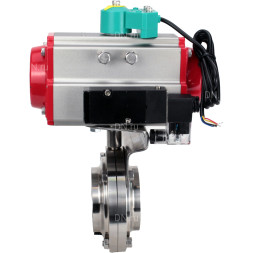 Затвор дисковый поворотный WBV3131E-2W-W-H Ду80 Ру10 под приварку, корпус - пищевая нержавеющая сталь 304, уплотнение - EPDM, с пневмоприводом PA-SA-083, пневмораспределителем 4M320-10 AC220V, магнитным переключателем ALS200D