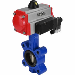 Затвор дисковый поворотный WBV1616E-2W-Fb-H Ду150 Ру16 LUG корпус - чугун QT450, диск - чугун QT450, уплотнение - EPDM, с пневмоприводом PA-SA-160 и пневмораспределителем 4M310-08 DC24V