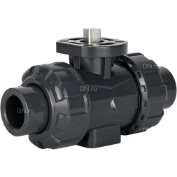 Кран шаровой BV4242E-FP-GRM-ISO Дн65 Ру10 полнопроходной, клеевой с разборным муфтовым соединением, корпус - UPVC (НПВХ), шар - UPVC (НПВХ), уплотнение - EPDM, с ISO-фланцем и голым штоком квадратным