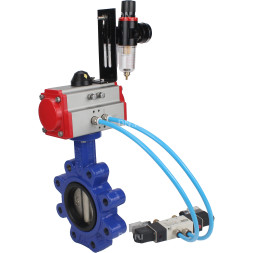 Затвор дисковый поворотный WBV1616N-2W-Fb-H Ду50 Ру16 LUG корпус - чугун QT450, диск - чугун QT450, уплотнение - NBR, с пневмоприводом PA-SA-083, пневмораспределителем 4V320-08 AC220V и БПВ AFC2000