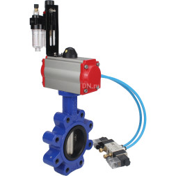 Затвор дисковый поворотный WBV1616N-2W-Fb-H Ду50 Ру16 LUG корпус - чугун QT450, диск - чугун QT450, уплотнение - NBR, с пневмоприводом PA-SA-083, пневмораспределителем 4V320-08 AC220V и БПВ AFC2000