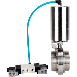 Затвор дисковый поворотный WBV3131E-2W-T-H Ду20 Ру10 резьбовой, пищевая нержавеющая сталь 304, уплотнение – EPDM, с пневмоприводом PA-SA-85 и пневмораспределителем 4V320-08 AC220V