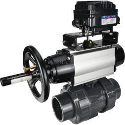 Кран шаровой BV4242E-FP-GRM-ISO Дн100 Ру10 полнопроходной, корпус - НПВХ, шар - НПВХ, уплотнение - EPDM, с пневмоприводом PA-DA-105-1 и пневмопозиционером YT-1000RSN с обратной связью