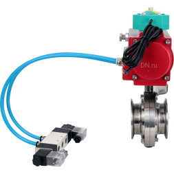 Затвор дисковый поворотный кламповый WBV3131E-2W-C-H Ду80 Ру10 корпус - пищевая нержавеющая сталь 304, уплотнение - EPDM, с пневмоприводом PA-DA-052, пневмораспределителем 4V320-08 AC220V и магнитным переключателем ALS200D