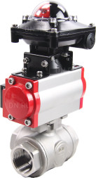 Кран шаровой BV3232P(4pc)-SP-3WL-T-ISO-H Ду32 Ру63 стандартнопроходной трехходовой L-тип, нерж. сталь SS316, внутренняя резьба, уплотнение - PTFE, пн.приводом PA-DA-052, пн.распределителем 4M310-08 DC24V и БКВ APL-210N