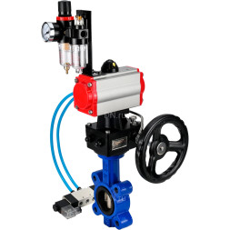 Затвор дисковый поворотный WBV1616E-2W-Fb-H Ду100 Ру16 LUG корпус - чугун QT450, диск - чугун QT450, уплотнение - EPDM, с пневмоприводом PA-DA-083, пневмораспределителем 4V320-10 AC220V, редуктором MON2-450-T28-ISO и БПВ AFC2000