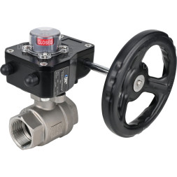 Кран шаровой BV3232P(2pc)-FP-T-ISO-H 4″ Ду100 Ру40 полнопроходной двухходовой, нержавеющая сталь SS316, внутренняя резьба, уплотнение - PTFE, с редуктором HGB RQN3-680Z