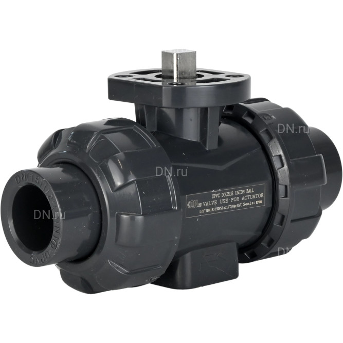 Кран шаровой BV4242E-FP-GRM-ISO Дн80 Ру10 полнопроходной, клеевой с разборным муфтовым соединением, корпус - UPVC (НПВХ), шар - UPVC (НПВХ), уплотнение - EPDM, с ISO-фланцем и голым штоком квадратным в Барнауле