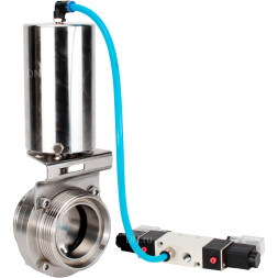 Затвор дисковый поворотный WBV3131E-2W-T-H Ду25 Ру10 резьбовой, пищевая нержавеющая сталь 304, уплотнение – EPDM, с пневмоприводом PA-SA-85 и пневмораспределителем 4V320-08 AC220V