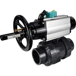 Кран шаровой BV4242E-FP-GRM-ISO Дн15 Ру10 полнопроходной, корпус - НПВХ, шар - НПВХ, уплотнение - EPDM, с пневмоприводом PA-DA-105-1 и магнитным переключателем ALS200D