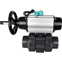 Кран шаровой BV4242E-FP-GRM-ISO Дн15 Ру10 полнопроходной, корпус - НПВХ, шар - НПВХ, уплотнение - EPDM, с пневмоприводом PA-DA-105-1 и магнитным переключателем ALS200D