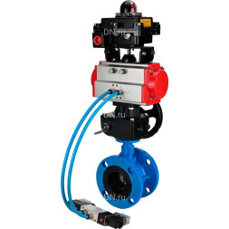 Затвор дисковый поворотный WBV1313E-2W-F-H Ду150 Ру16, корпус - чугун GGG40, диск - чугун GGG40, уплотнение - EPDM, с пневмоприводом PA-DA-130, пневмораспределителем 4M320-10 AC220V, ручным дублером MON1-250-T26-ISO и БКВ APL-410N EX