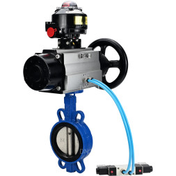 Затвор дисковый поворотный WBV1413E-2W-Fb-H Ду150 Ру16, корпус - чугун GGG50, диск - чугун GGG40, уплотнение - EPDM, с пневмоприводом PA-DA-105-1 двойного действия, с пневмораспределителем 4V320-10 AC220V, с БКВ APL-510N-EX