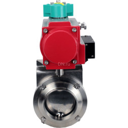 Затвор дисковый поворотный WBV3131S-2W-W-H Ду25 Ру10 под приварку, пищевая нержавеющая сталь 304, уплотнение - Silicon, с пневмоприводом PA-DA-052, пневмораспределителем 4M310-08 DC24V и магнитным переключателем ALS200D