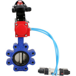 Затвор дисковый поворотный WBV1616E-2W-Fb-H Ду50 Ру16 LUG корпус - чугун QT450, диск - чугун QT450, уплотнение - EPDM, с пневмоприводом PA-DA-065, пневмораспределителем 4V320-08 AC220V и БКВ APL-210N