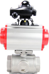 Кран шаровой BV3232P(4pc)-SP-3WL-T-ISO-H Ду50 Ру63 стандартнопроходной трехходовой L-тип, нерж. сталь SS316, внутренняя резьба, уплотнение - PTFE, пн.приводом PA-DA-065, пн.распределителем 4M310-08 DC24V и БКВ APL-210N