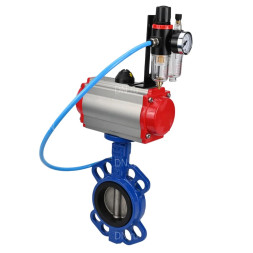 Затвор дисковый поворотный WBV1413E-2W-Fb-H Ду150 Ру16, корпус - чугун GGG50, диск - чугун GGG40, уплотнение - EPDM, с пневмоприводом PA-DA-105 двойного действия, пневмораспределителем 4M310-08 DC24V, БПВ AFC2000