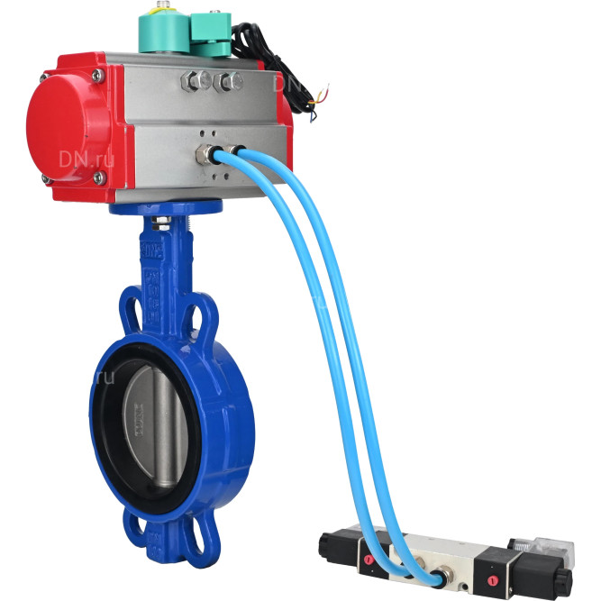 Затвор дисковый поворотный WBV1432N-2W-Fb-H Ду65 Ру16 корпус - чугун GGG50, диск - нержавеющая сталь 316L, уплотнение - NBR, с пневмоприводом PA-SA-105, пневмораспределителем 4V320-10 AC220V и магнитным переключателем ALS200D в Барнауле