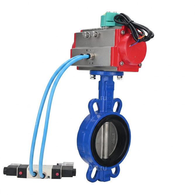 Затвор дисковый поворотный WBV1432N-2W-Fb-H Ду65 Ру16 корпус - чугун GGG50, диск - нержавеющая сталь 316L, уплотнение - NBR, с пневмоприводом PA-SA-105, пневмораспределителем 4V320-10 AC220V и магнитным переключателем ALS200D в Барнауле
