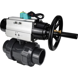 Кран шаровой BV4242E-FP-GRM-ISO Дн20 Ру10 полнопроходной, корпус - НПВХ, шар - НПВХ, уплотнение - EPDM, с пневмоприводом PA-DA-105-1 и магнитным переключателем ALS200D